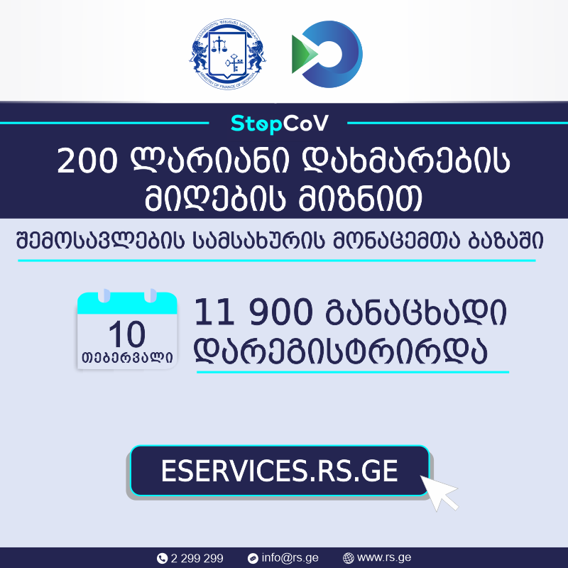 11,900 citizens registered to receive the assistance of 200 GEL - Revenue Service